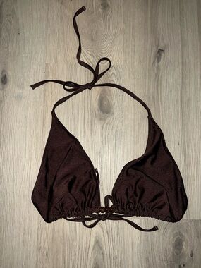 Collusion Brown Beaded Triangle Bikini Top Size 14 Tie Back Halter Swimwear